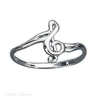  Sterling Silver Treble Clef in Circle Ring: Jewelry