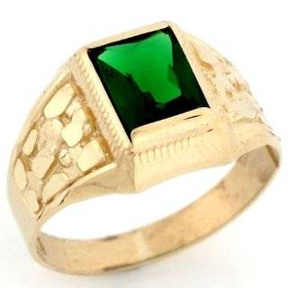 10k Solid Gold Synthetic Birthstone Diamond Cut Nugget Ring