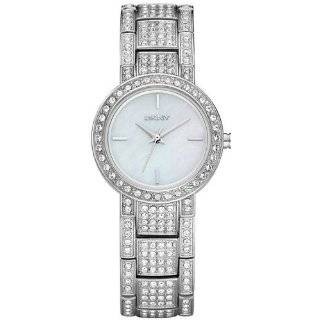 DKNY Glitz Silver Round Bracelet Mother of pearl Dial Womens watch 