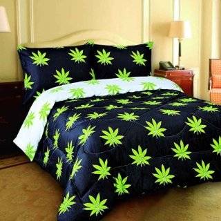 New Queen Size Reversible Comforter White / Black Marijuana POT Leaf 