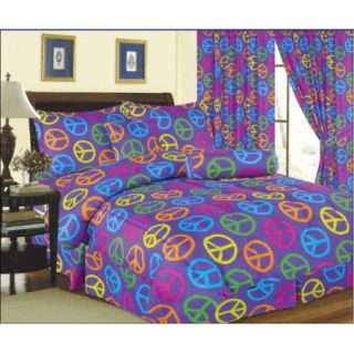 5pc Bed in A Bag Twin Purple Comforter Set Kids Girls Peace Sign Shams Pillow