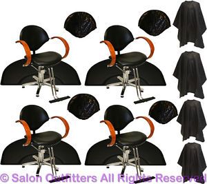 4 Hydraulic Barber Chairs 4 Mats Honey Oak Arms Mat Chair Beauty Salon Equipment