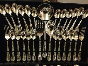 63 Piece Set of Wm Rogers Son Silver Plated Flatware Enchanted Rose Silverware