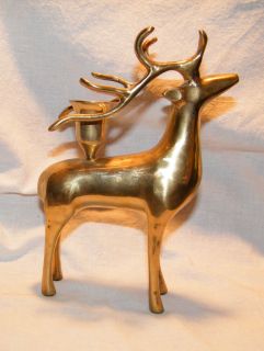 Classic Real Brass Christmas Reindeer Candlestick Candle Holder Noel Yuletide B