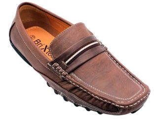 Men's Rugged Casual Leather Moccasins Strap Loafer Slip on Driving Shoes Brown