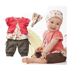 3pcs Kid Child Infant Baby Girl Top Pants Headband Outfit Costume Clothes Red