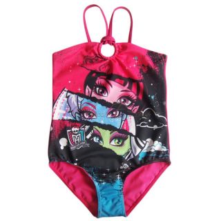 Girl Kids Monster High Skull Swimsuit Swimwear Swimming Costume Sz 6 8 10 12 14