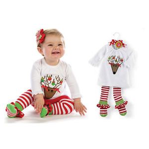 New 2pcs Baby Girl Kids Clothes Costume Reindeer Top Leggings Pants 6M 4T CA42