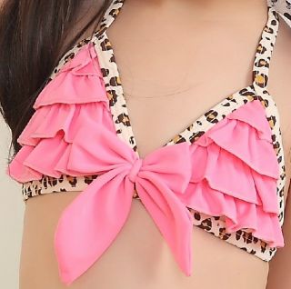 3pcs Baby Girl Kids Toddler Swimsuit Bikini Swimwear Pink Leopard Tutu Clothes