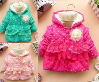Baby Girls Kids Polka Dot Candy Color Lace Floral Outwear Winter Jacket Coat