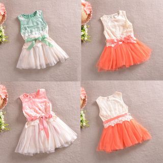 Baby Kids Toddlers Girls Princess Cotton Bowknot Floral Lace Tutu Dress 2 6Y