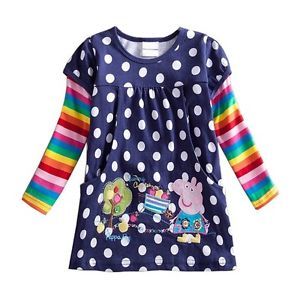 Peppa Pig Girls Baby Cotton Rainbow Long Sleeve Top Dress T Shirt 18 24M Clothes
