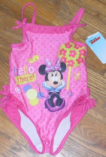 Disney Minnie Mouse Onepiece Swimsuit Pink w Flowers 3T Pretty