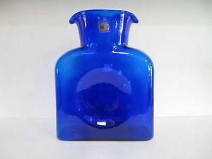 Blenko Art Glass Cobalt Blue Double Spout Pitcher Carafe Water Bottle Decanter