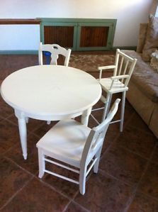 Pottery Barn Kids White Play Table And 2 Chairs And Baby Doll High