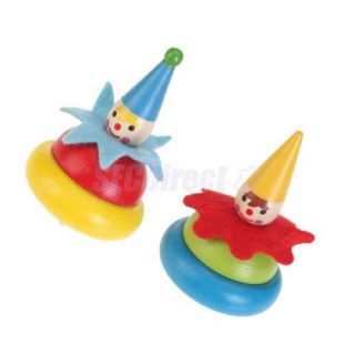 Kids Children Smile Clown Colorful Wooden Spinning Top Toy Party Favor Gift Fun