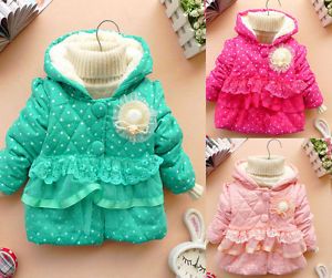 Baby Girls Kids Polka Dot Candy Color Outwear Winter Warm Jacket Coat Clothes