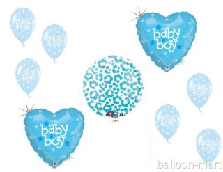 9pc Baby Shower Balloons Set Supplies Decorations Blue Leopard