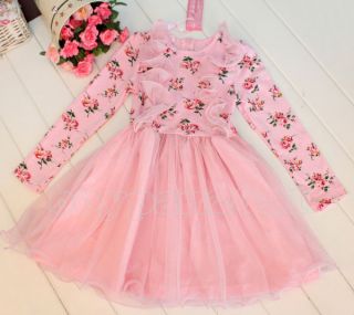 New Kids Toddlers Girls Princess Flower Long Sleeves Tulle Tutu Dress Ages 1 7Y