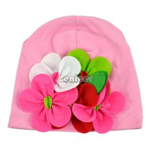 Kid Baby Girls Hand Made Flowers Knitted Cap Children Cotton Hat Headwear ENE