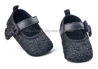 Baby Girl Black Mary Jane Soft Sole Dress Crib Shoes Size 1 2 3