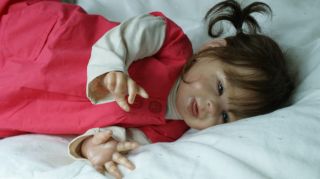 Reborn Baby Girl Toddler Human Hair Microrooted Kit Baby Bon Bonnie Brown