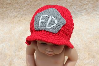 New Cute Handmade Baby Knit Crochet Police Man Fireman Hat Newborn Photo Prop