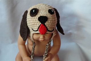 Handmade Cotton Knit Crochet Dog Baby Toddler Hat Beanie Newborn to 3 Year New