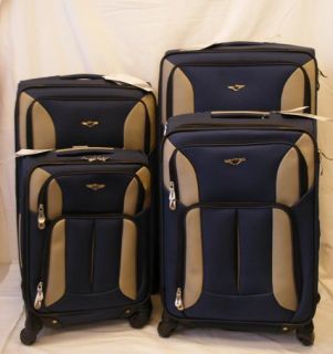 Rockland Luggage Impact Spinner 4 Piece Luggage Set Navy Blue