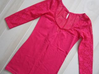Hollister Abercrombie 3 4 Sleeve Lace Sweetheart Neckine Tunic Dress Pink Gray L