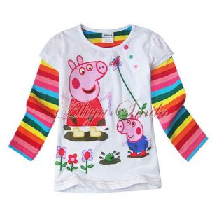 Peppa Pig Baby Girl Top T Shirt Toddler Kid Rainbow Stripe Sleeve Clothing 12M 6