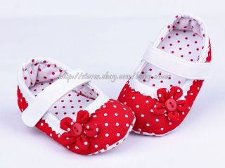Red Mary Jane Toddler Baby Girl Polka Dot Soft Sole Shoes Newborn to 18 Months