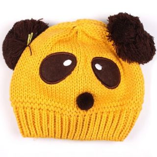 Pinup Baby Kid Girl Boy Panda Hat Knit Crochet Elestic Beanie Cap Yellow on Sale