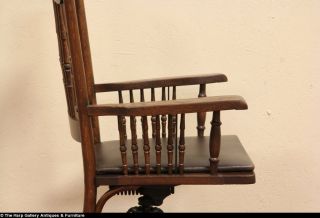 Swivel Antique Oak Desk Armchair Pat 1895 Leather Seat