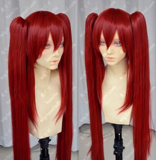 Fairy Tail Erza Scarlet Red Short Cosplay Wig Two 100cm Hair Clips Party Wig