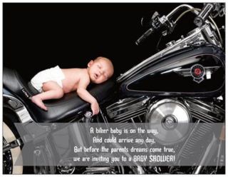 20 30 50 Motorcycle Biker Baby Custom Boy or Girl Baby Shower Invitations