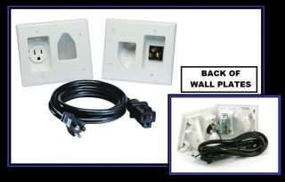 Recessed TV Power Cord Cable Wire Pass Through White Wall Plate Pro Install Kit