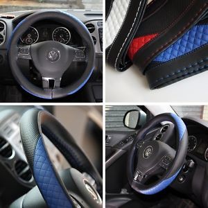 Leather Steering Wheel Wrap Cover 47012 Black Blue Hummer Fiat Car Needle Thread