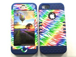 3 IN 1 HYBRID SILICONE COVER FOR APPLE IPHONE 5 HARD CASE SOFT DARK BLUE RUBBER SKIN ZEBRA DB TE164 KOOL KASE ROCKER CELL PHONE ACCESSORY EXCLUSIVE BY MANDMWIRELESS: Cell Phones & Accessories