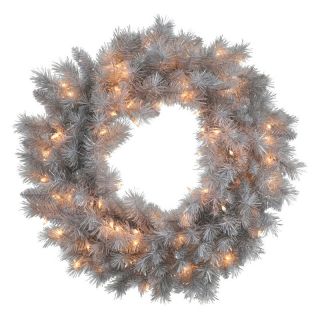 Vickerman Silver White Pre Lit Wreath   Clear Lights   Christmas Wreaths