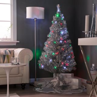 Silver Clover Medium Fiber Optic Pre lit Christmas Tree   5 ft.   Multicolor   Christmas