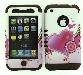 3 IN 1 HYBRID SILICONE COVER FOR APPLE IPHONE 3G 3GS HARD CASE SOFT BROWN RUBBER SKIN HEARTS CF TE282 KOOL KASE ROCKER CELL PHONE ACCESSORY EXCLUSIVE BY MANDMWIRELESS: Cell Phones & Accessories