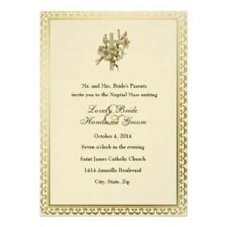 Ivory Cross Lilies Catholic Wedding Invitation