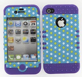 3 IN 1 HYBRID SILICONE COVER FOR APPLE IPHONE 4 4S HARD CASE SOFT LIGHT PURPLE RUBBER SKIN POLKA DOTS LP TE432 KOOL KASE ROCKER CELL PHONE ACCESSORY EXCLUSIVE BY MANDMWIRELESS: Cell Phones & Accessories