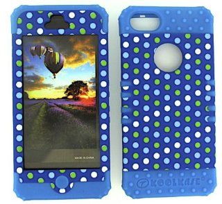3 IN 1 HYBRID SILICONE COVER FOR APPLE IPHONE 5 HARD CASE SOFT LIGHT BLUE RUBBER SKIN POLKA DOTS LB TE433 KOOL KASE ROCKER CELL PHONE ACCESSORY EXCLUSIVE BY MANDMWIRELESS: Cell Phones & Accessories