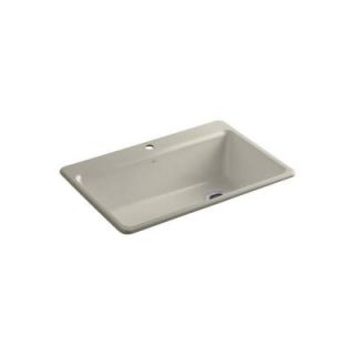 KOHLER Riverby Top Mount Cast Iron 33x22x9 5/8 1 Hole Single Bowl Kitchen Sink in Sandbar K 5871 1A2 G9