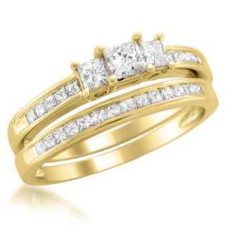 CT. T.W. Princess Cut Diamond Three Stone Bridal Set in 14K Gold