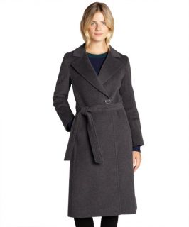 Cinzia Rocca Charcoal Wool Blend Self Tie Belted Long Coat (323645702)