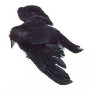 Package of 3 Artificial Black Feather Halloween Flying Crows   4 3/4 