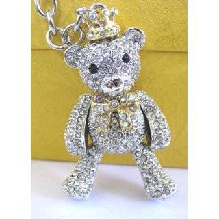   Rhinestone Key Chain Keyring Holder Bear Wearing Crown with